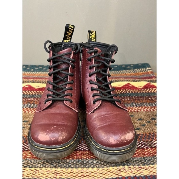 Dr Martens Delaney Ankle Zip cherry red combat Toddler boots size 10T - Picture 2 of 7